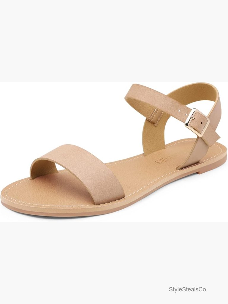 Ankle Strap Flat Sandals With Buckle Summer Dressy Shoes Lightweight Non-Slip